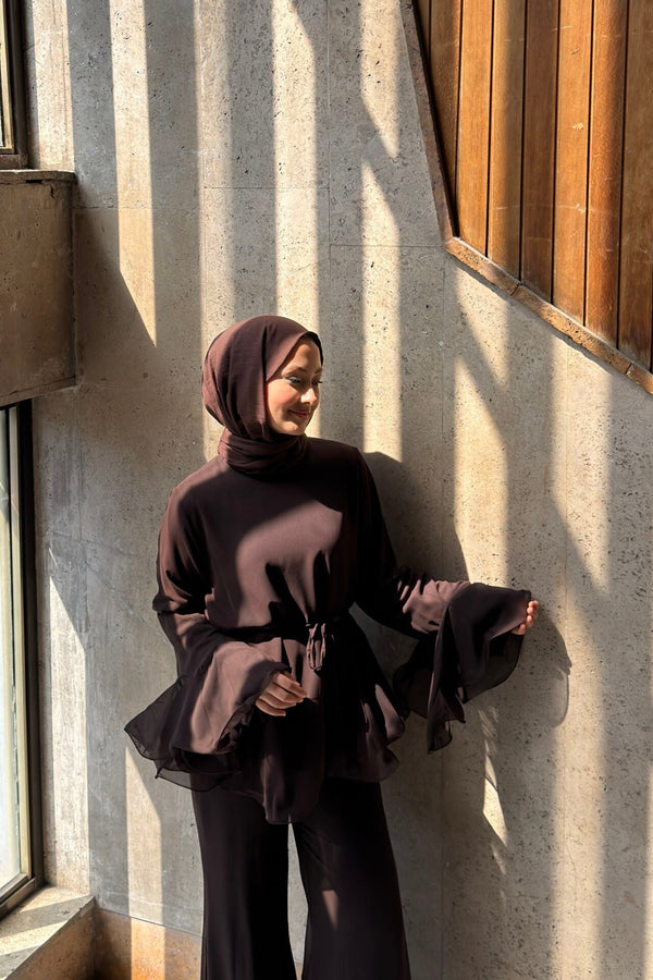 Zeena chiffon set بني