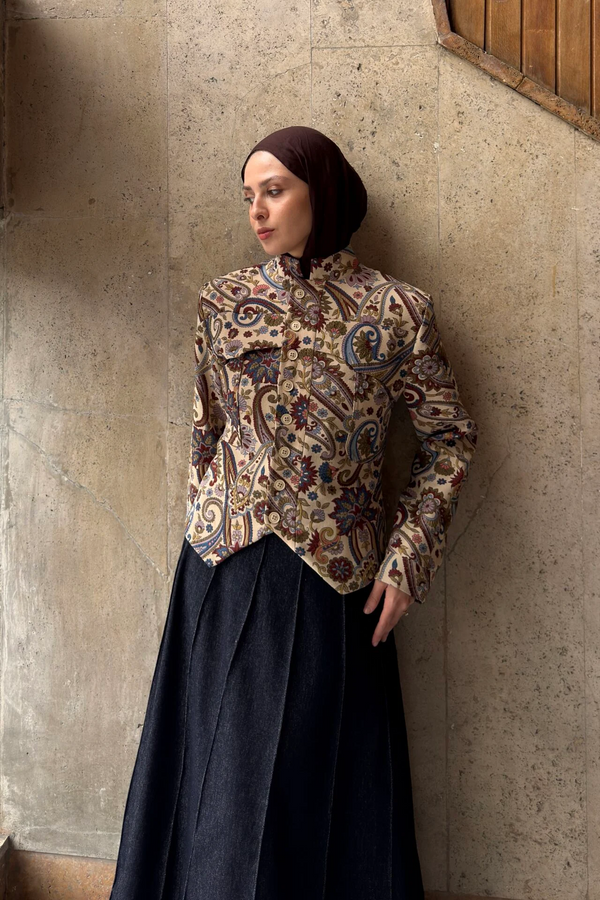 Ethnic Jacquard Quilted Jacket