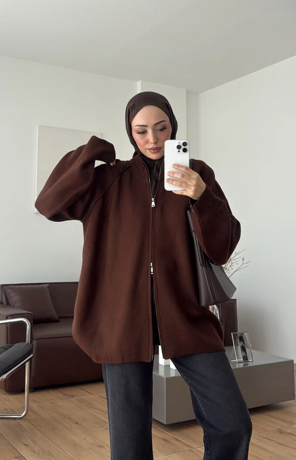 Oversized Zip-Up Knit Cardigan