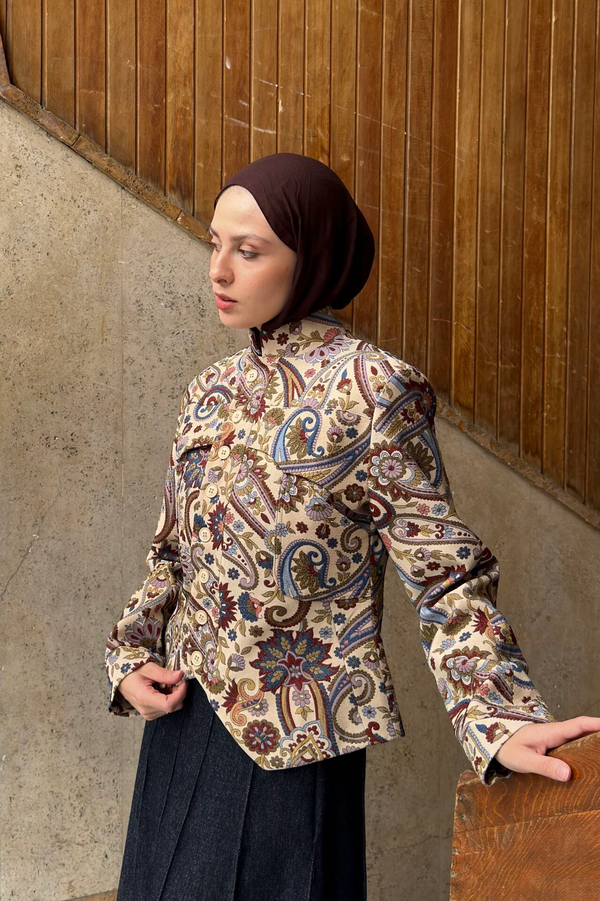 Ethnic Jacquard Quilted Jacket