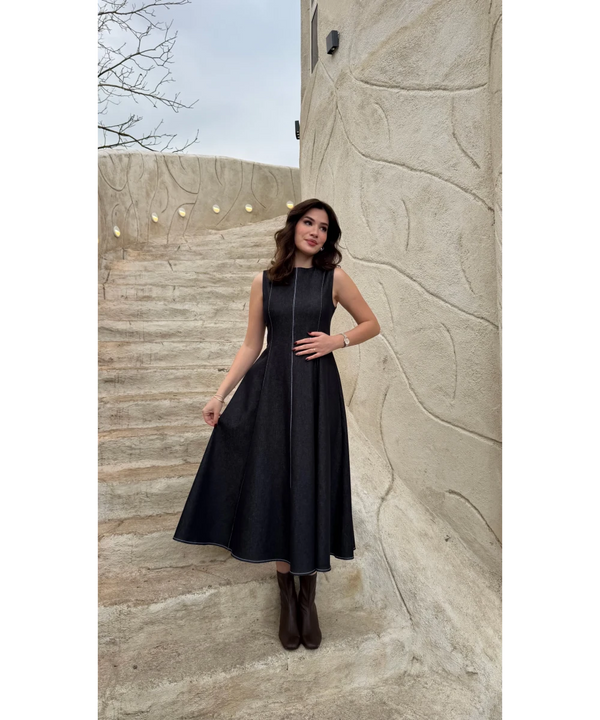 طقم فستان جينز مع جكيت ازرق