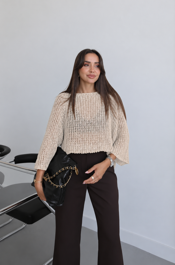 Metallic Open-Knit Sweater