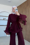 Zeena chiffon set برغندي