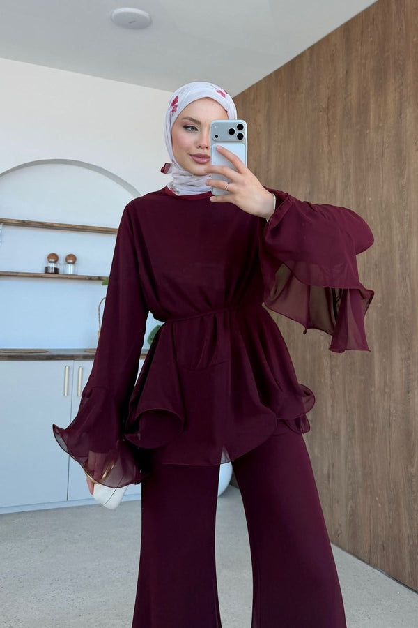 Zeena chiffon set برغندي
