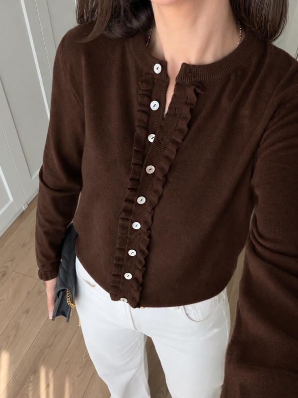 Ruffle Detail Buttoned Cardigan