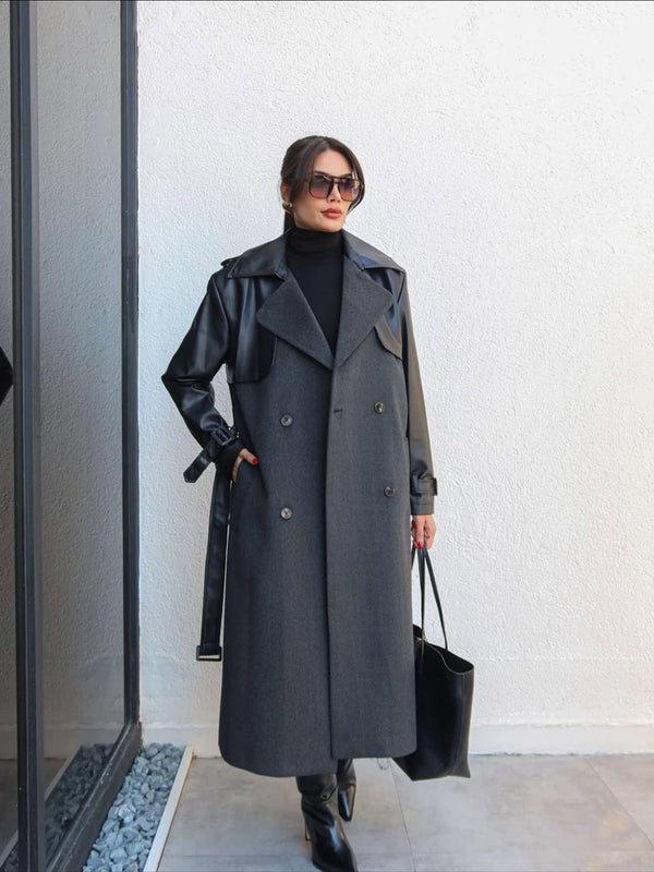 جكيت جوخ طويل بأكمام جلد