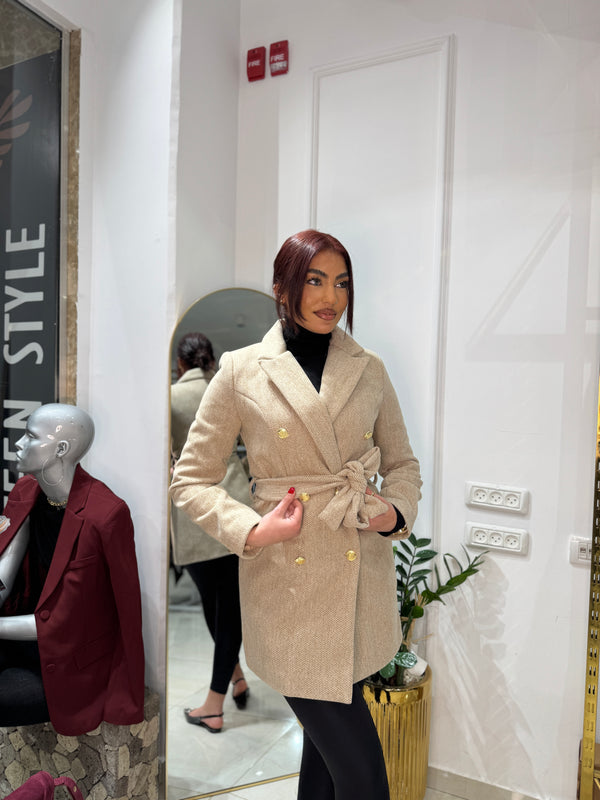 جكيت جوخ ربط ازرار ذهبية بيج غامق