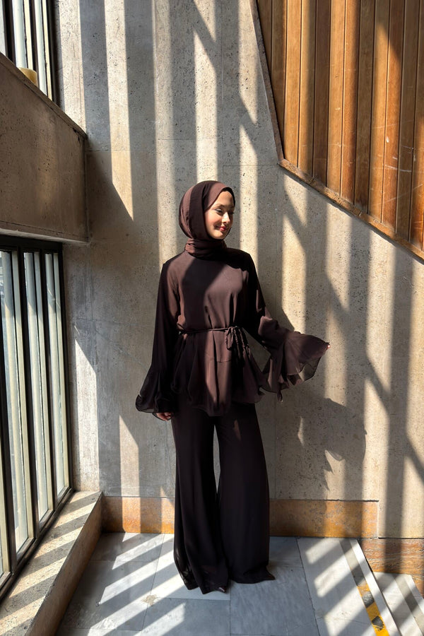 Zeena chiffon set بني