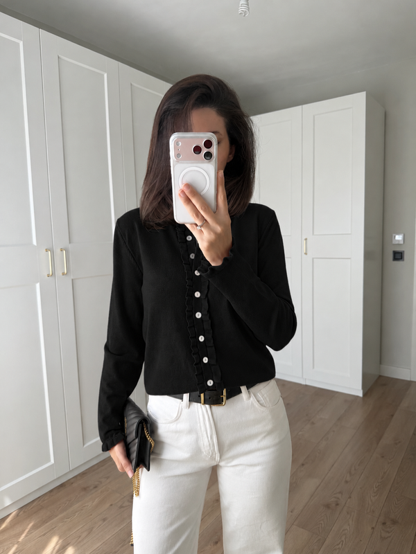 Ruffle Detail Buttoned Cardigan