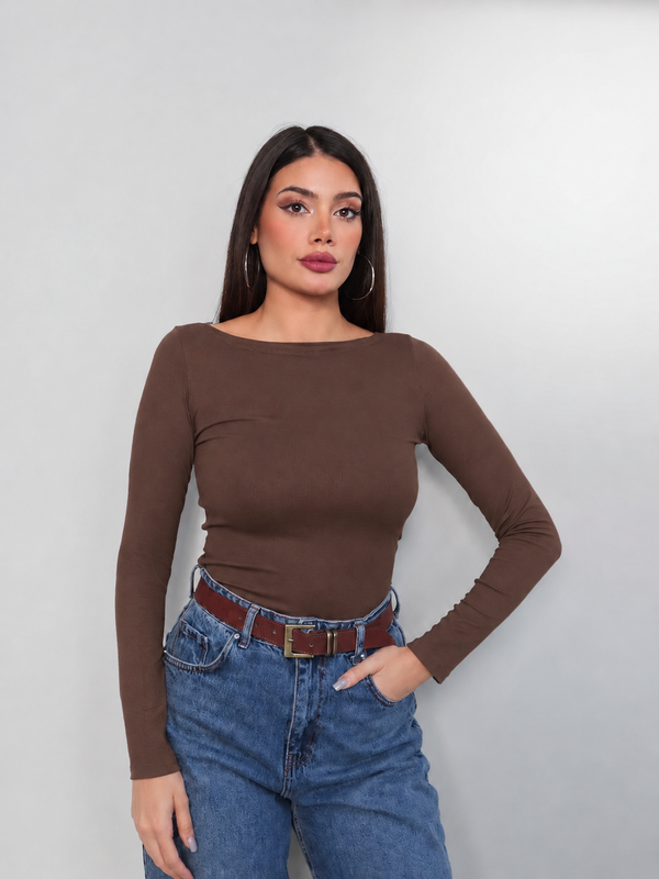 Boat Neck Long Sleeve Top