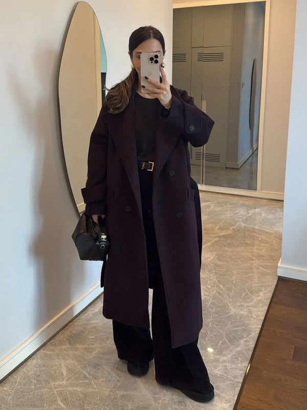 معطف Aurélia طويل باللون العنابي الغامق