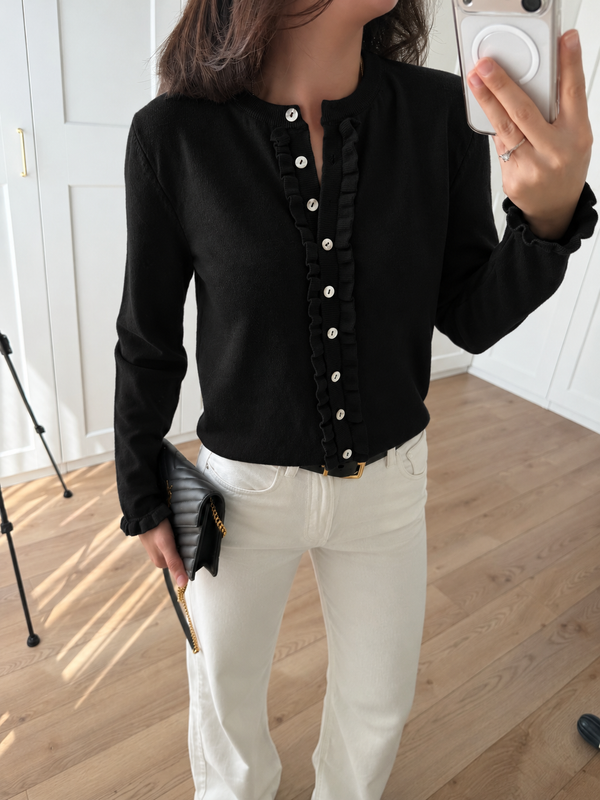 Ruffle Detail Buttoned Cardigan