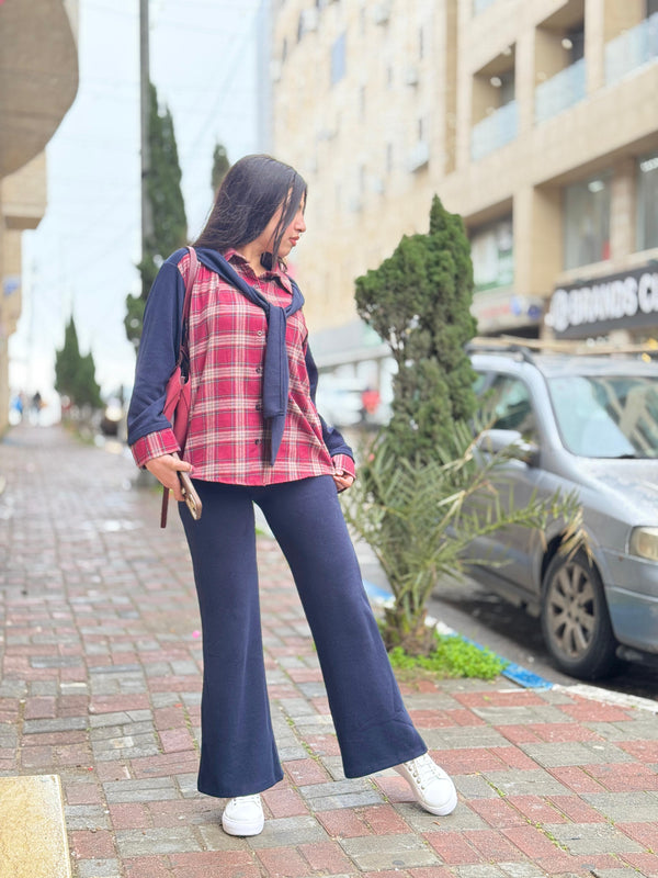 طقم تريكو ناعم مع قميص كاروهات وربطة