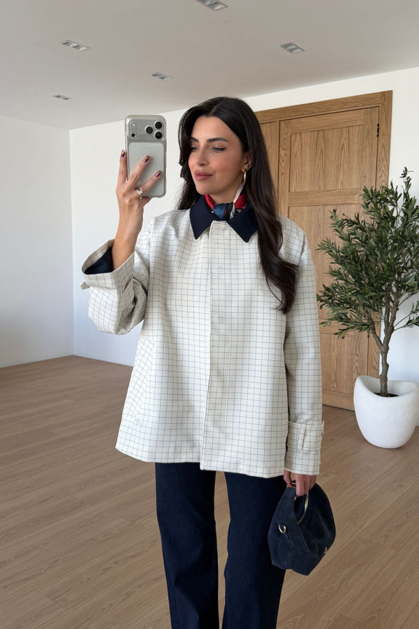CHECKERED JACKET NAVY BLUE
