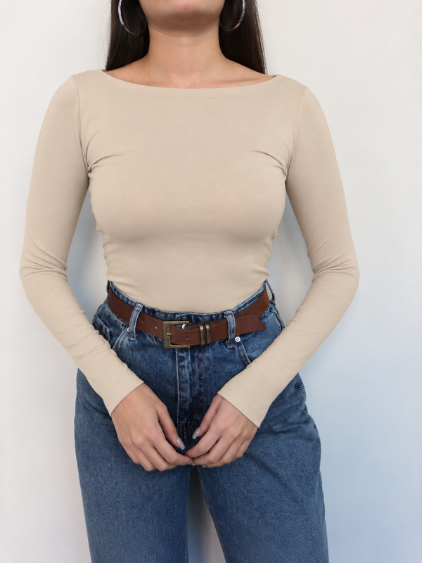 Boat Neck Long Sleeve Top
