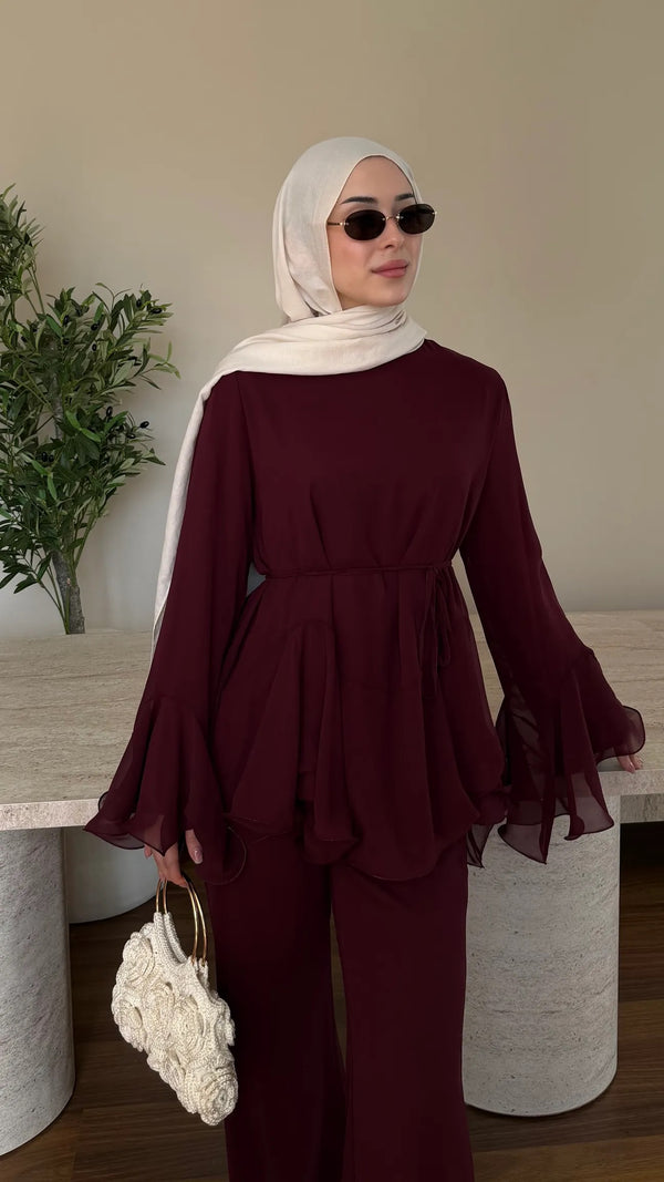 Zeena chiffon set برغندي