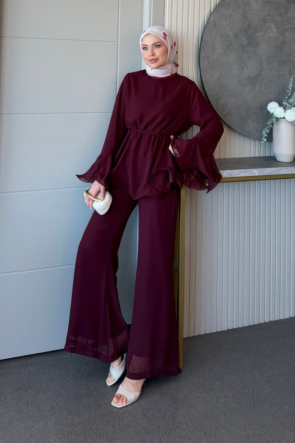 Zeena chiffon set برغندي