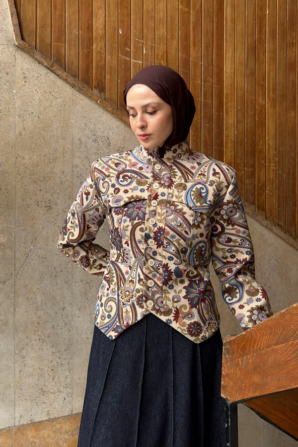Ethnic Jacquard Quilted Jacket