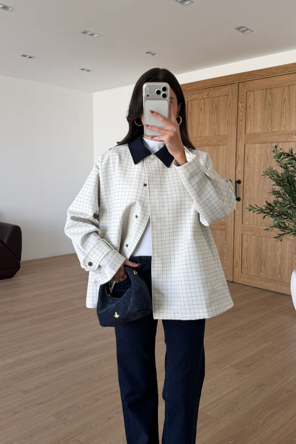 CHECKERED JACKET NAVY BLUE