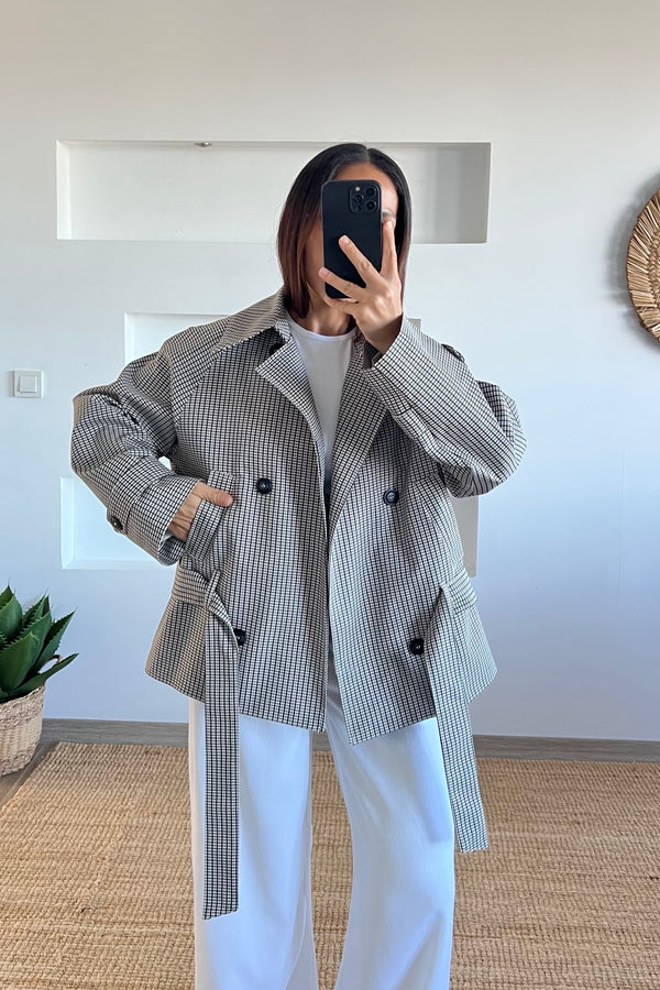 Checked Short Trenchcoat