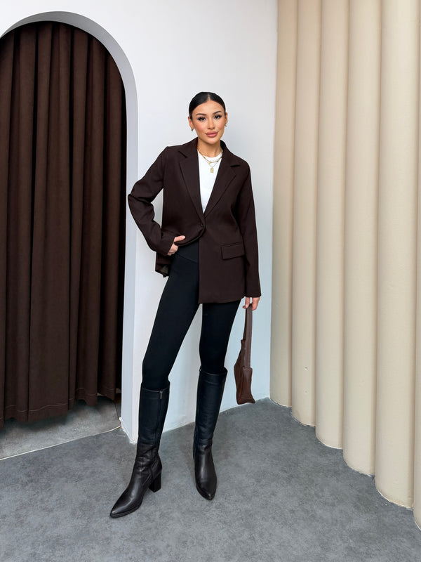 جكيت رسمي مخصر زر - بني