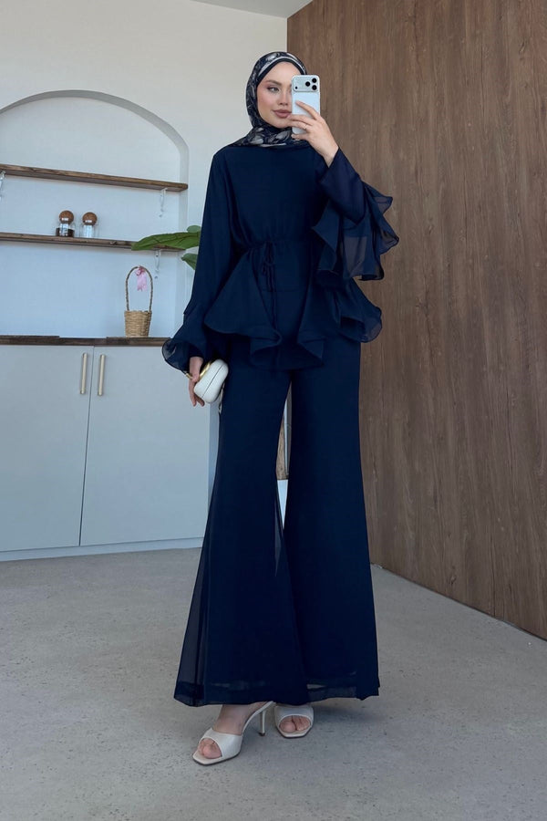 Zeena chiffon set كحلي