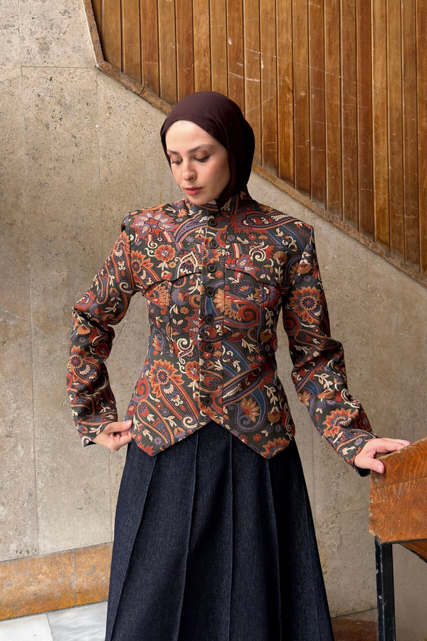 Ethnic Jacquard Quilted Jacket