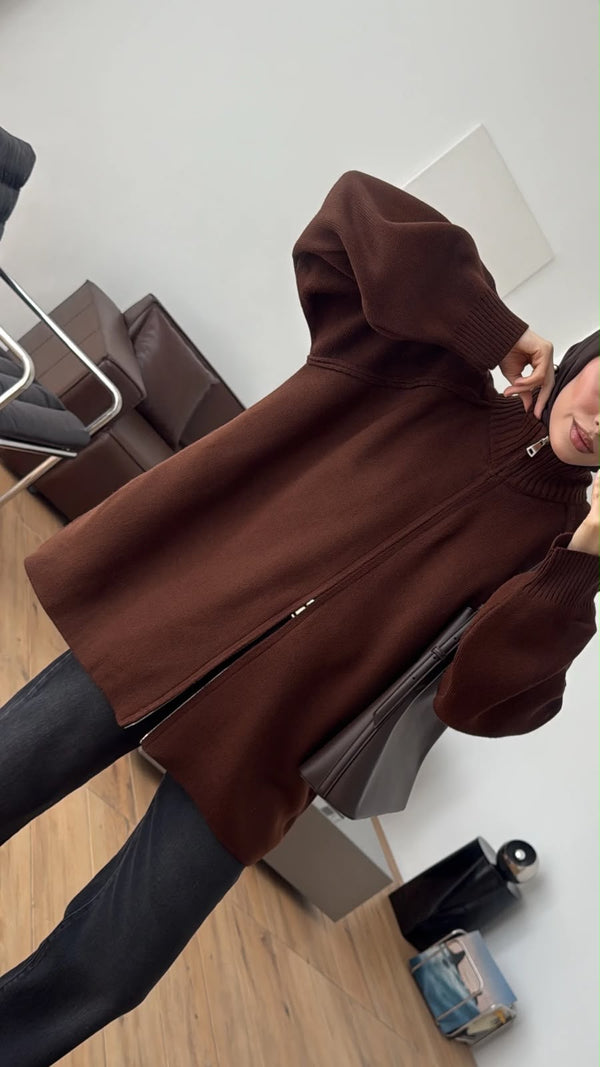 Oversized Zip-Up Knit Cardigan