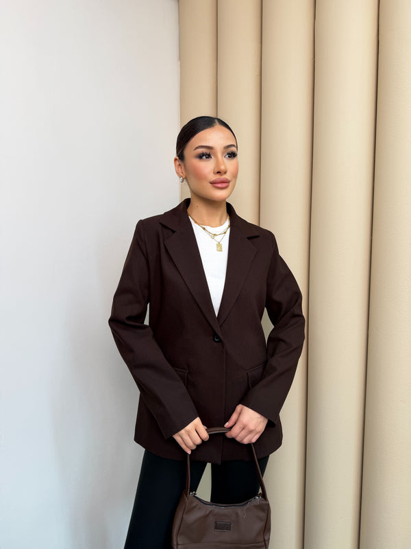 جكيت رسمي مخصر زر - بني