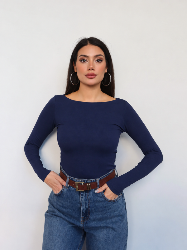 Boat Neck Long Sleeve Top