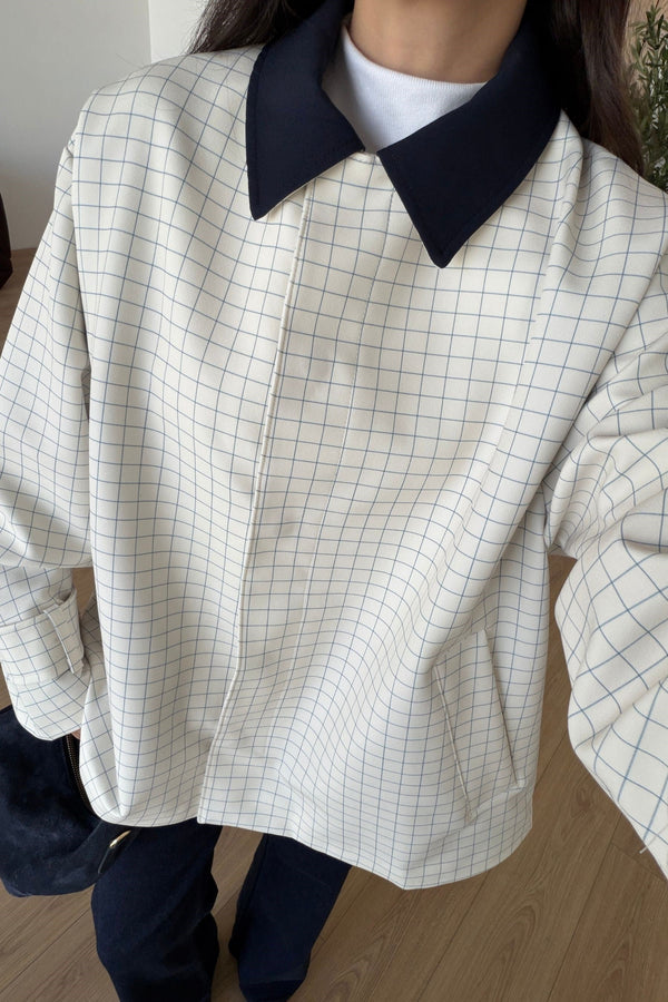 CHECKERED JACKET NAVY BLUE