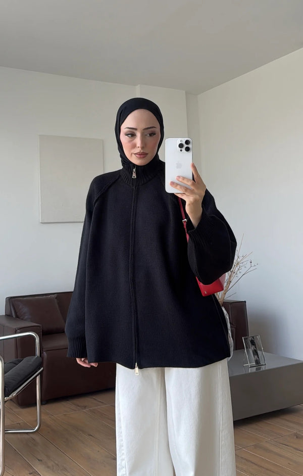 Oversized Zip-Up Knit Cardigan