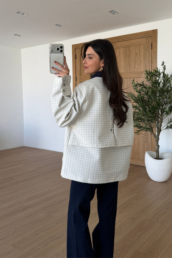 CHECKERED JACKET NAVY BLUE