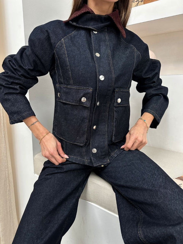 Denim Jeans طقم جينز قبة بني