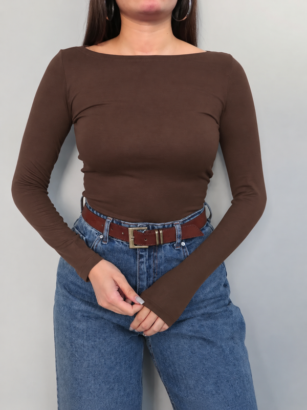 Boat Neck Long Sleeve Top