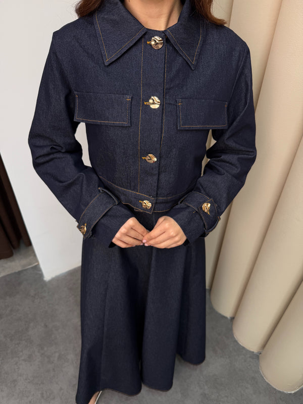 طقم فستان جينز مع جكيت