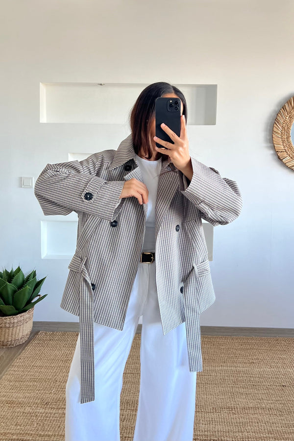 Checked Short Trenchcoat