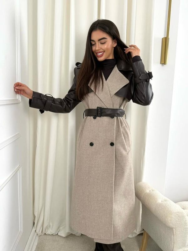 جكيت جوخ طويل بأكمام جلد