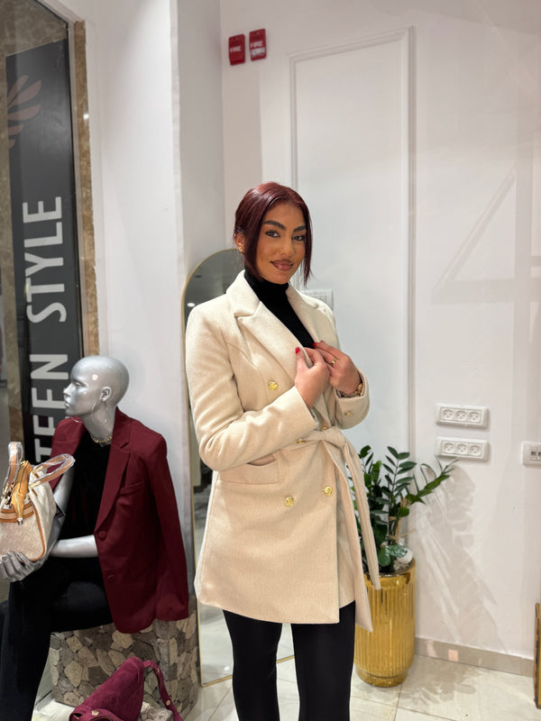 جكيت جوخ ربط ازرار ذهبية بيج فاتح