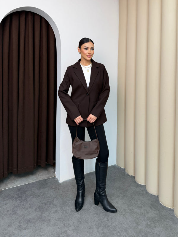 جكيت رسمي مخصر زر - بني