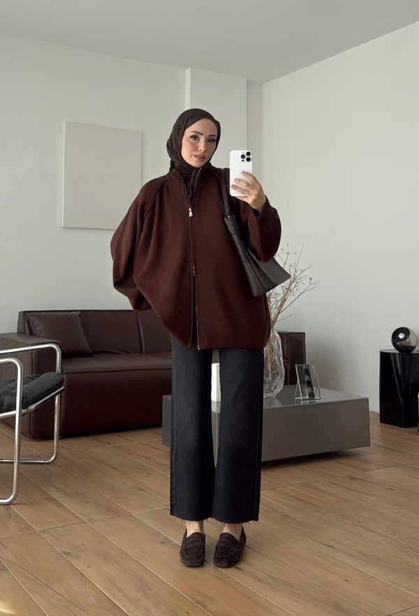 Oversized Zip-Up Knit Cardigan