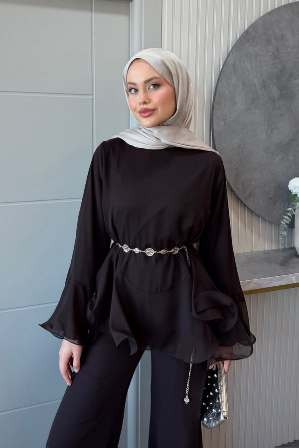 Zeena chiffon set بني