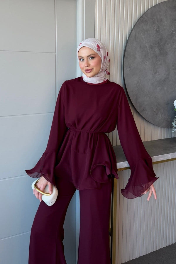 Zeena chiffon set برغندي