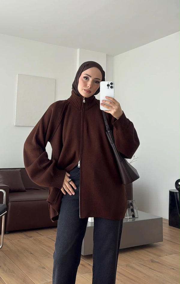 Oversized Zip-Up Knit Cardigan