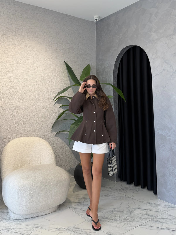 WAISTED CONTRAST COLLAR JACKET