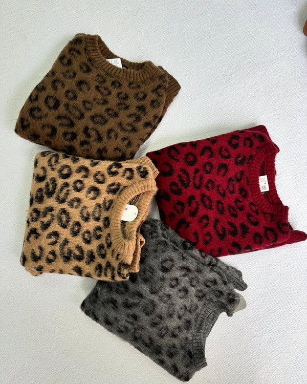 بلوزة ليوباردو بورجندي طويلة