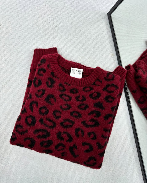 بلوزة ليوباردو بورجندي طويلة