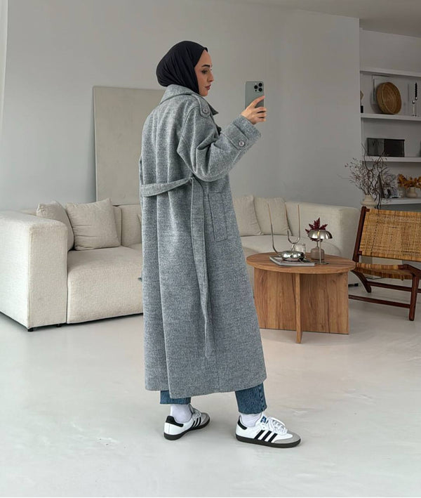 جكيت جوخ كشمير رمادي مع كمر