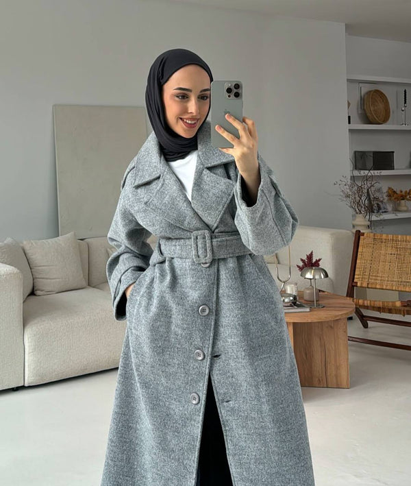 جكيت جوخ كشمير رمادي مع كمر