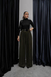 بنطلون زيتي Classic Pleated Elegance
